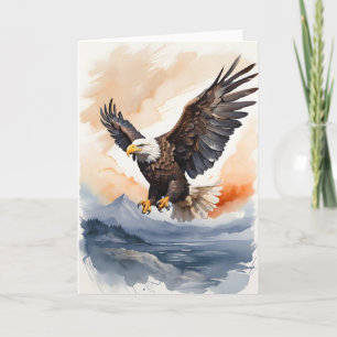 Carte L'aigle à tête plate vole au-dessus de l'océan