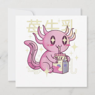 Carte Lait de fraise Axolotl Style japonais Kawai