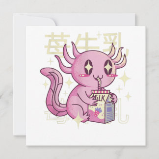 Carte Lait de fraise Axolotl Style japonais Kawai