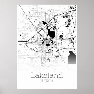 Carte Lakeland - Floride - Poster de carte de vill