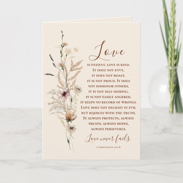 Carte L'amour est Patient Bible Mariage Félicitations (Devant)