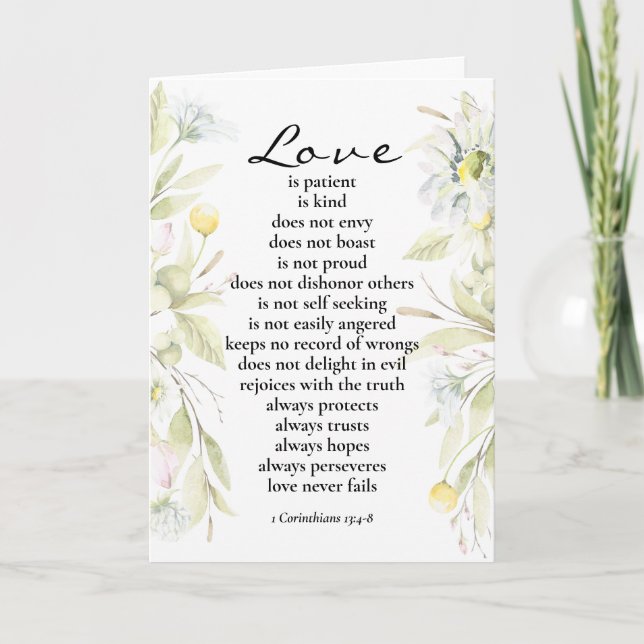 Carte L'amour est Patient Bible Mariage Félicitations (Devant)