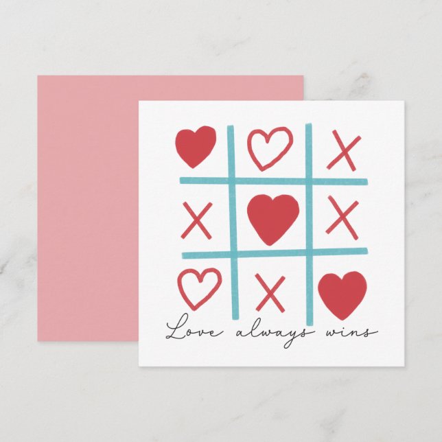 Carte L'amour gagne toujours Tic Tac Toe (Devant / Derrière)