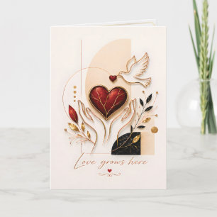 Carte L'amour grandit ici – Colombe d'or et cœur Art de 