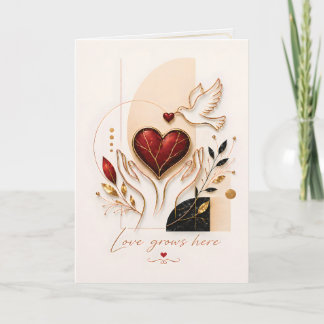 Carte L'amour grandit ici – Colombe d'or et cœur Art de