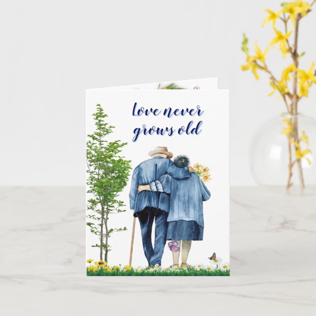 Carte L'amour ne grandit jamais vieux - Couple âgé (Fleur jaune)