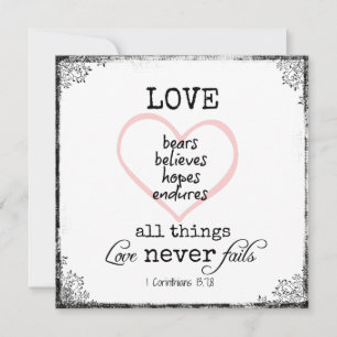 Carte L'amour n'échoue jamais Bible Verse Mariage
