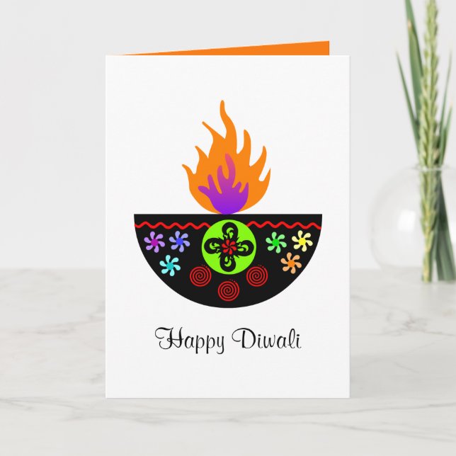 Carte Lampe colorée Diya de Diwali (Devant)
