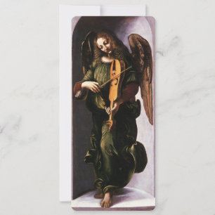 Carte L'ange de Léonard de Vinci en vert avec une Vielle