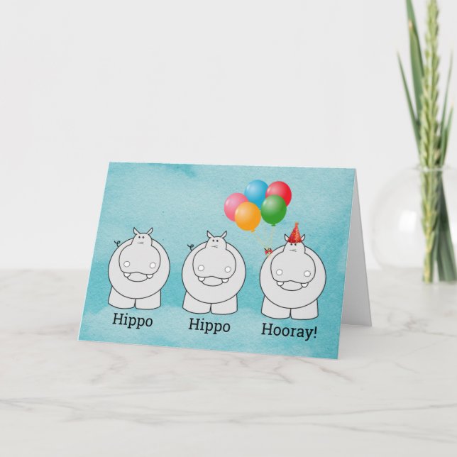 Carte L'anniversaire de l'hippo hippo de Cute (Devant)
