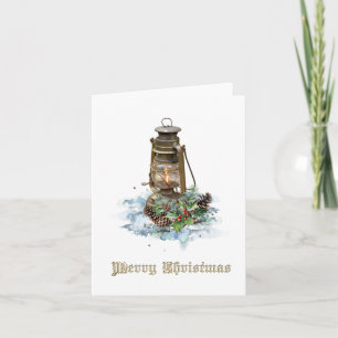 Carte Lanterne rustique avec voeux de Noël