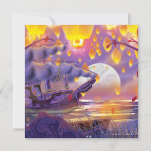 Carte Lanternes chinoises au bord d'une rivière lune