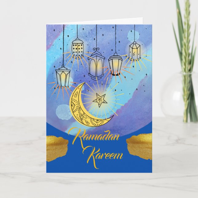 Carte Lanternes de Ramadan Kareem la nuit (Devant)