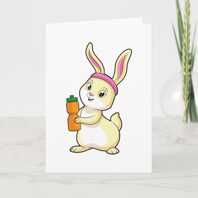 Carte Lapin à la forme physique avec bouteille de boisso (Devant)