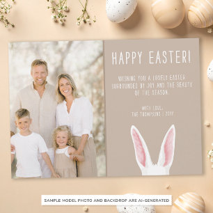 Carte Lapin à l'aquarelle Famille de Pâques Photo Beige