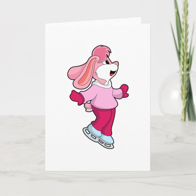 Carte Lapin à Patinage sur glace avec patins sur glace (Devant)