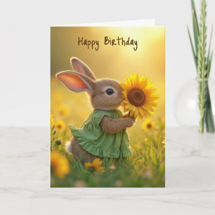 Carte Lapin Anniversaire Couper un Tournesol Jaune