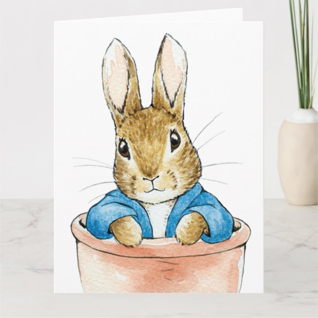 Carte Lapin assis dans un pot de plante     (Devant)