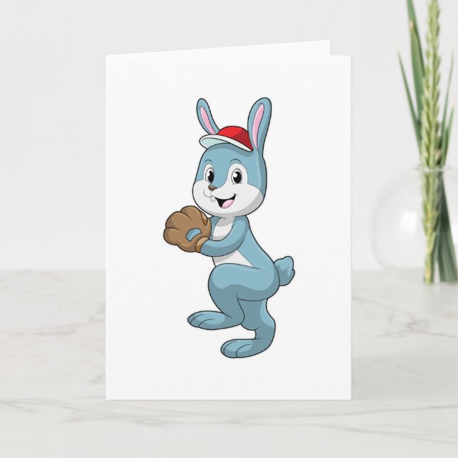 Carte Lapin au baseball avec gant de baseball (Devant)