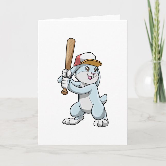 Carte Lapin au baseball avec une batte de baseball (Devant)