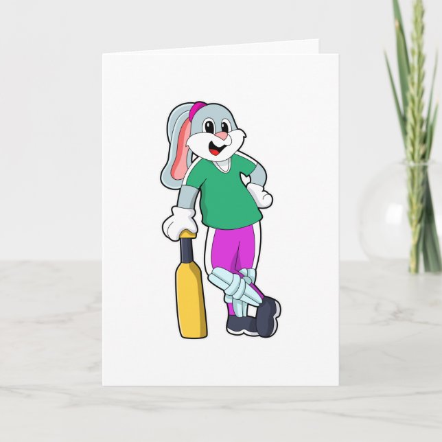 Carte Lapin au cricket avec batte de cricket (Devant)
