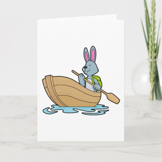 Carte Lapin avec bateau et pagaie (Devant)