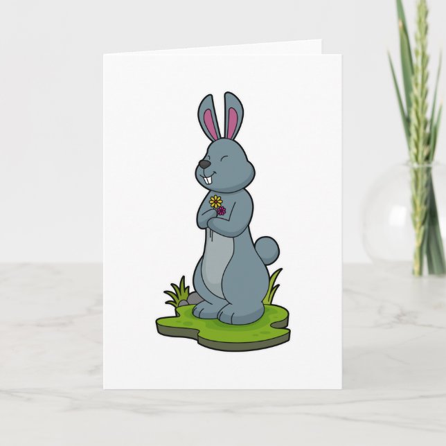 Carte Lapin avec des fleurs (Devant)