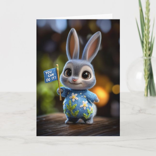 Carte Lapin bébé mignon en pull floral Encouragement (Devant)