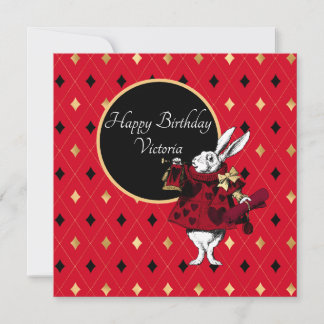 Carte Lapin blanc à l'anniversaire rouge