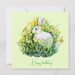Carte lapin blanc et fleurs