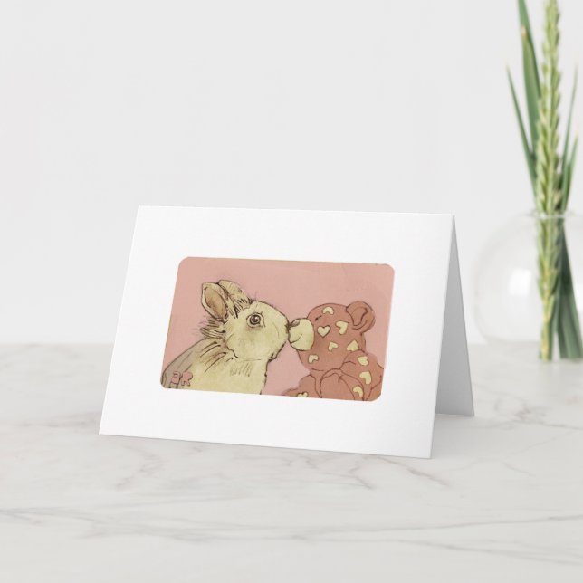 Carte Lapin blanc et ours de Saint-Valentin (Devant)