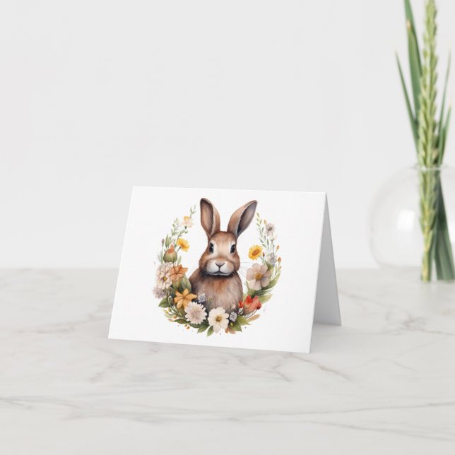 Carte Lapin Brown avec Fleurs de ressort BLANC (Devant)
