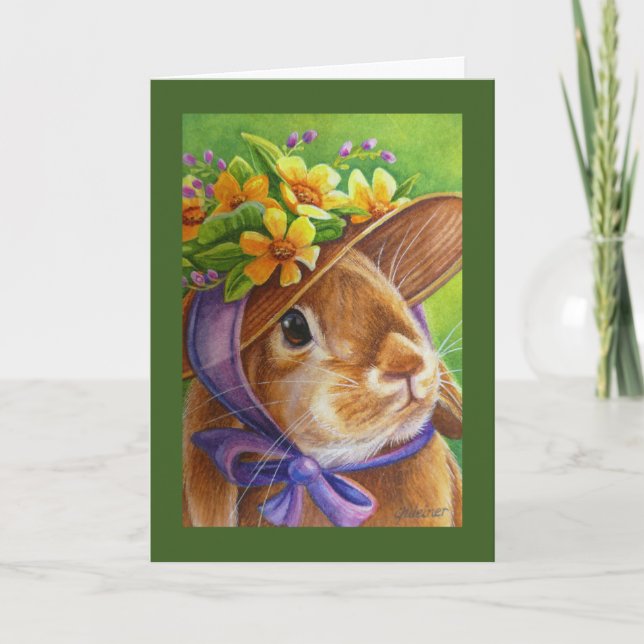 Carte Lapin brun aux oreilles tombantes dans un chapeau  (Devant)