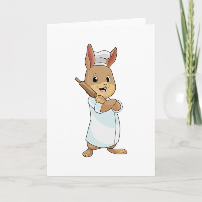 Carte Lapin comme boulanger avec rouleau à pâtisserie (Devant)