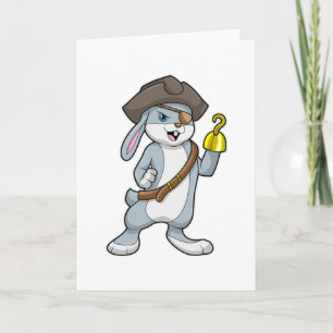 Carte Lapin comme Pirate avec crochet main et casquette