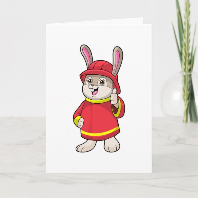 Carte Lapin comme pompier avec casque (Devant)