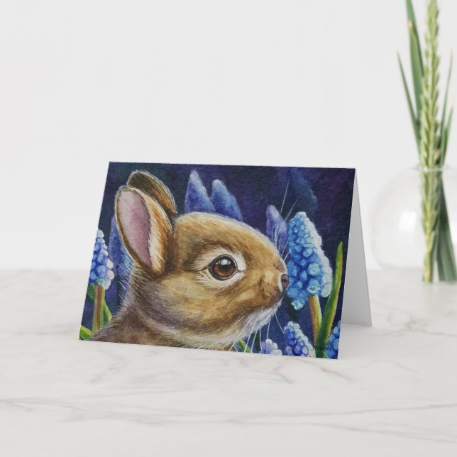 Carte Lapin Cottontail et Jacinthe des Bois Aquarelle (Devant)