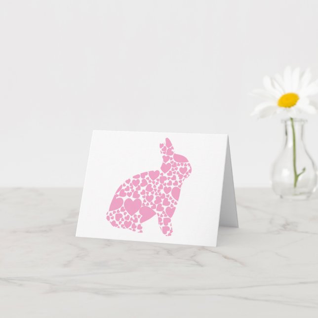 Carte Lapin d'amour coeurs roses (Petite plante)