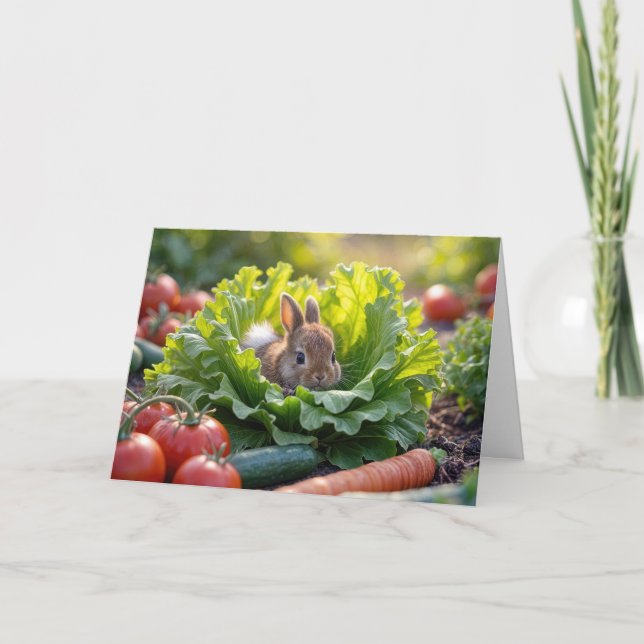 Carte Lapin D'Anniversaire Dans Le Jardin Végétal (Devant)