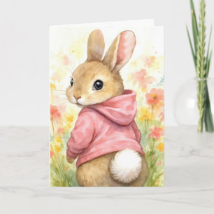 Carte Lapin d'anniversaire dans un sweat à capuche rose
