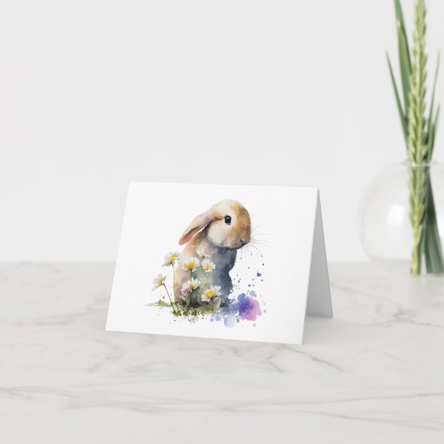 Carte Lapin d'aquarelle dans le champ de fleurs BLANK (Devant)