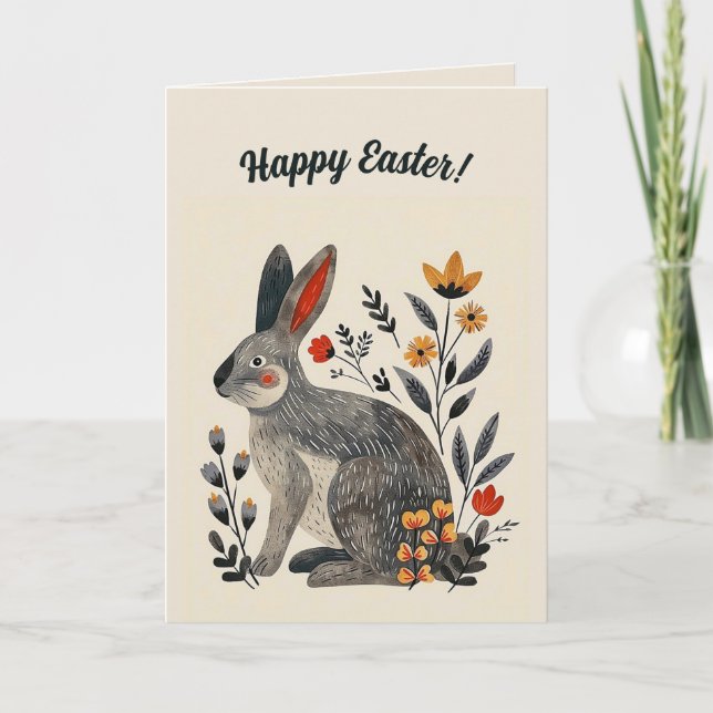 Carte lapin d'art populaire modifiable (Devant)