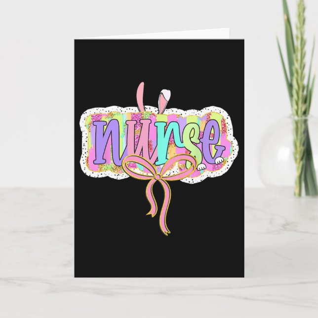 Carte Lapin de dessin animé à coup de pinceau à nœud pap (Devant)