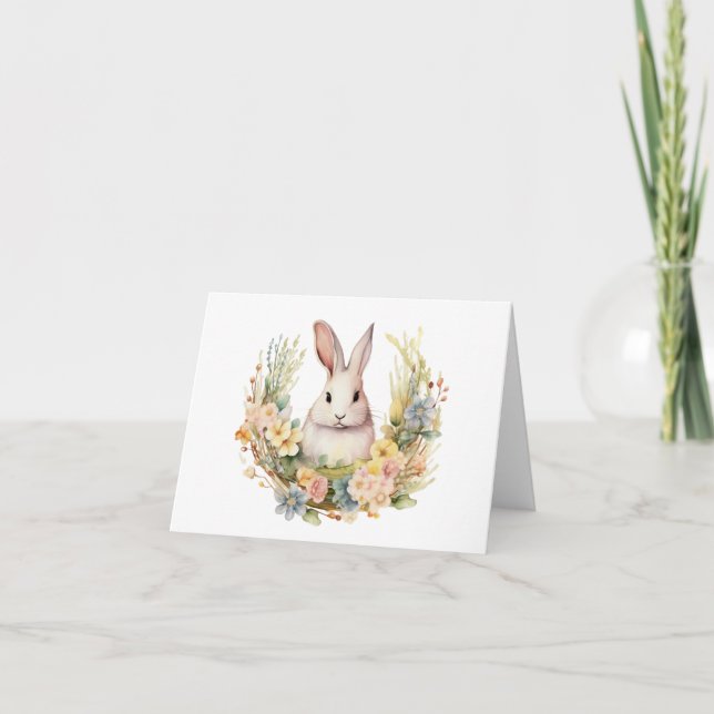 Carte Lapin de lapin pâle doux avec fleurs de printemps  (Devant)