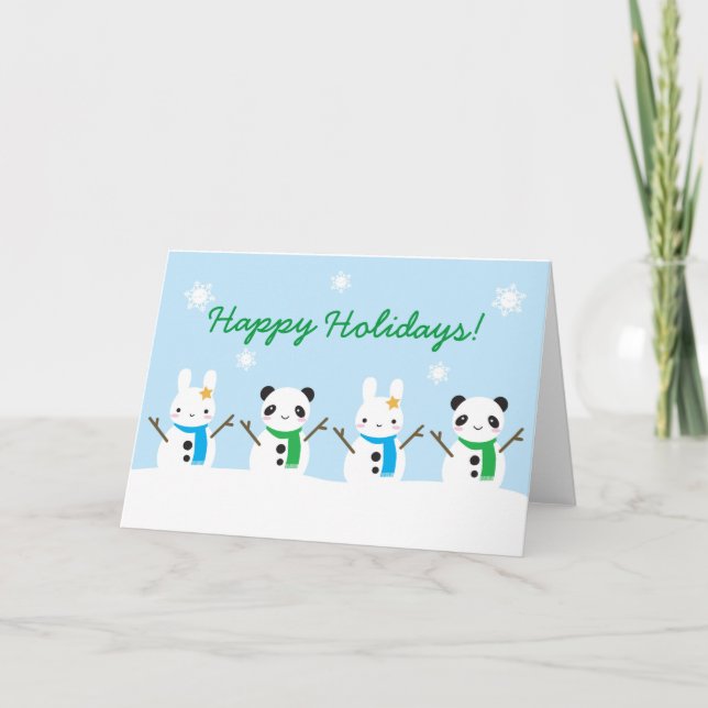 Carte Lapin de neige et panda de neige Noël (Devant)