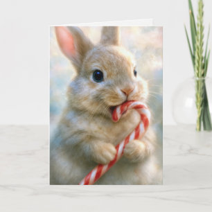 Carte Lapin de Noël grignotant une canne à sucre