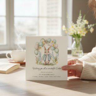 Carte Lapin de Pâques à l'aquarelle Ballons Floral Print