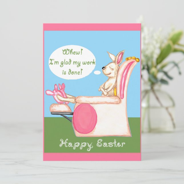 Carte Lapin de Pâques au repos Joyeuses Pâques Tissu Pol (Debout devant)