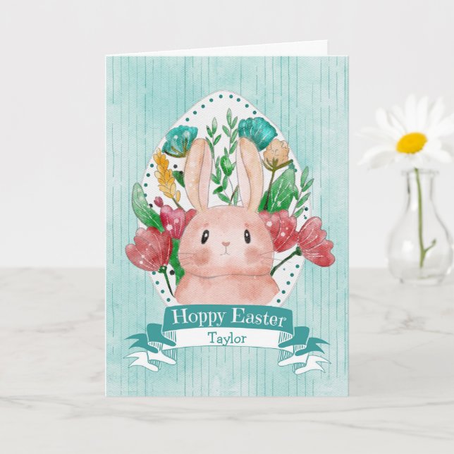 Carte Lapin de Pâques avec Fleurs (Petite plante)