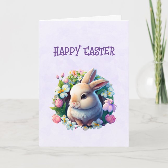 Carte Lapin de Pâques bébé dans des fleurs printanières  (Devant)